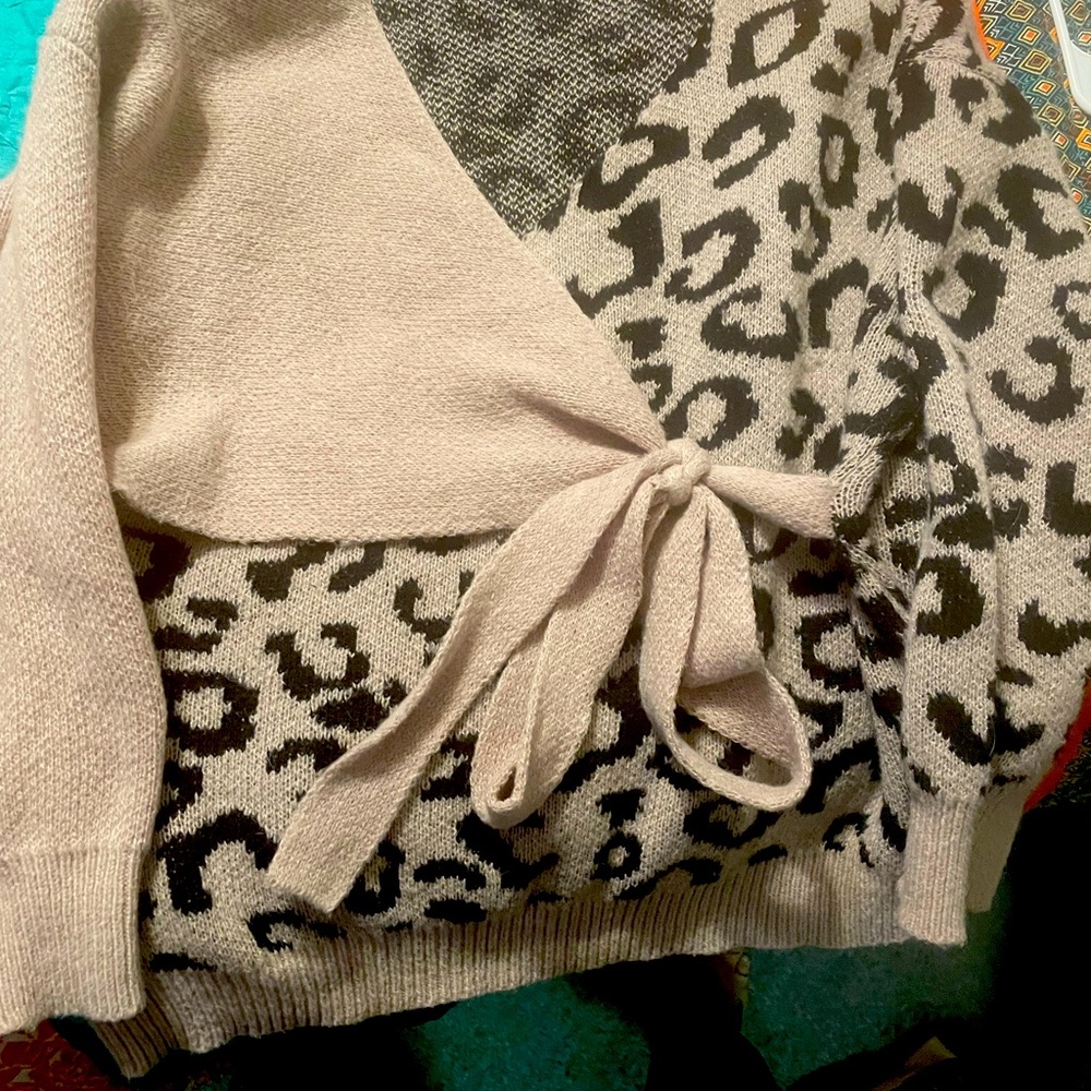 Leopard print tan sweater